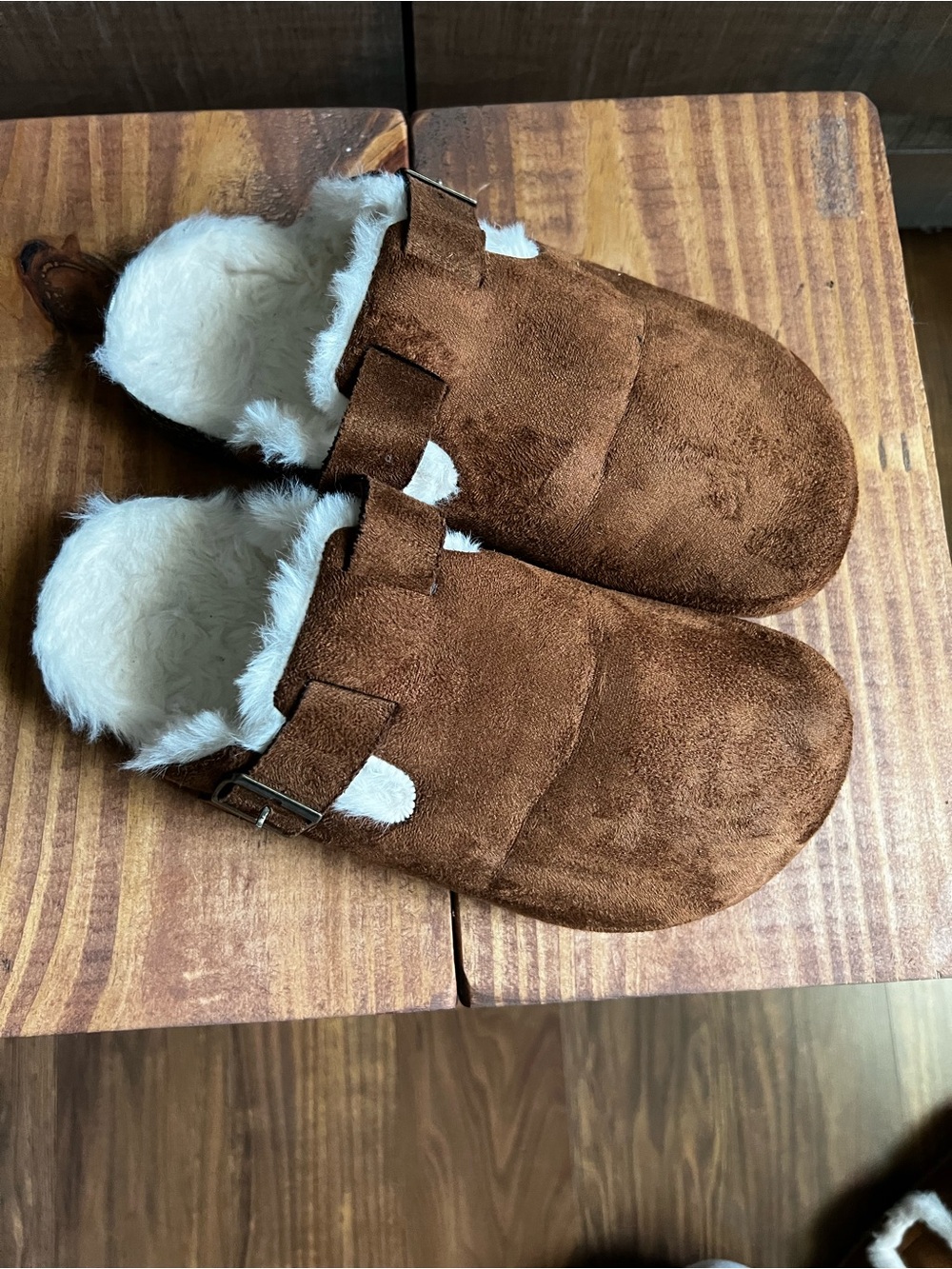 Women’s Brown Faux-Suede Slip-On Clog with White Shearling - Picture 3 of 3